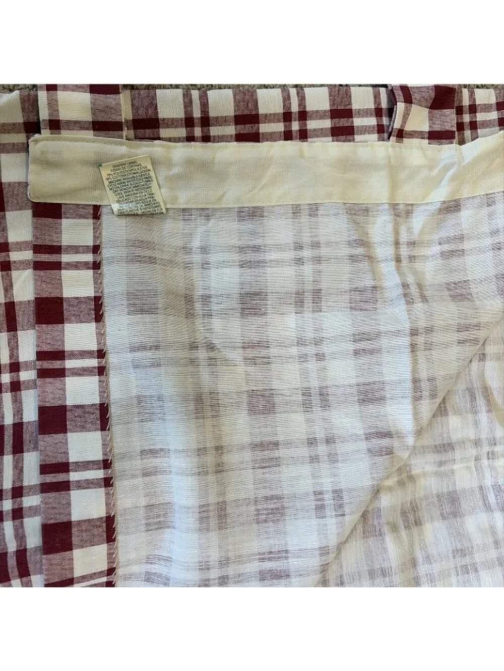 VTG Croscill Tab Top Curtain Panels Burgundy Check Plaid 40X56
